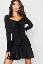 Boohoo Rouched Front Sweetheart Neck Mini Dress