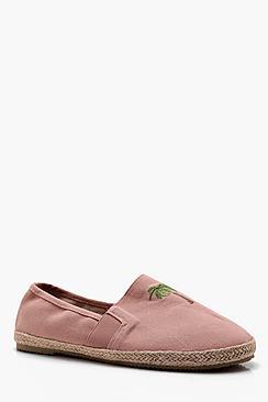 Boohoo Palm Embroidered Espadrille In Canvas