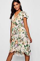 Boohoo Jeannie Wrap Frill Detail Floral Midi Dress