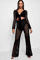 Boohoo Tasha Tie Front Crochet Flare Trouser Set