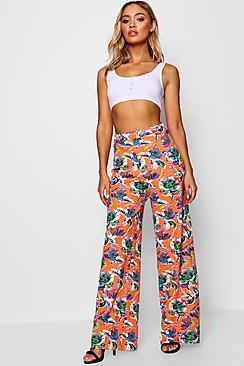 Boohoo Kelly 80's Print Crepe Wide Leg Trouser
