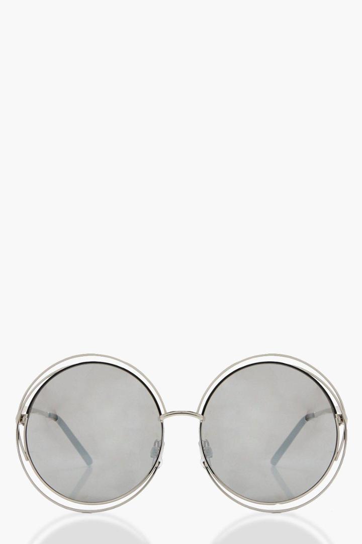 Boohoo Anya Metallic Round Sunglasses Silver
