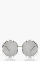 Boohoo Anya Metallic Round Sunglasses Silver