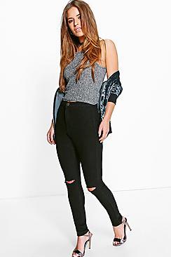Boohoo Petite Leanne High Rise Split Knee Tube Jean