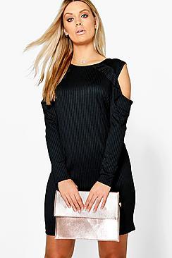 Boohoo Plus Willow Cold Shoulder Ruffle Dress