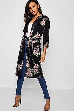 Boohoo Satin Belted Piped Kimono