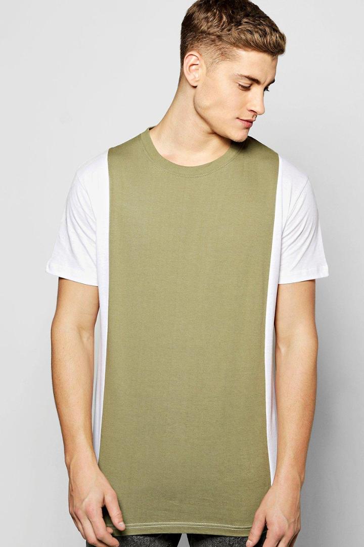 Boohoo Longline Panel T Shirt Khaki