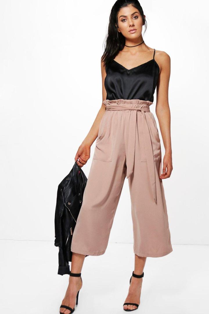 Boohoo Avianna Paperbag Waist Pocket Side Culottes Sand