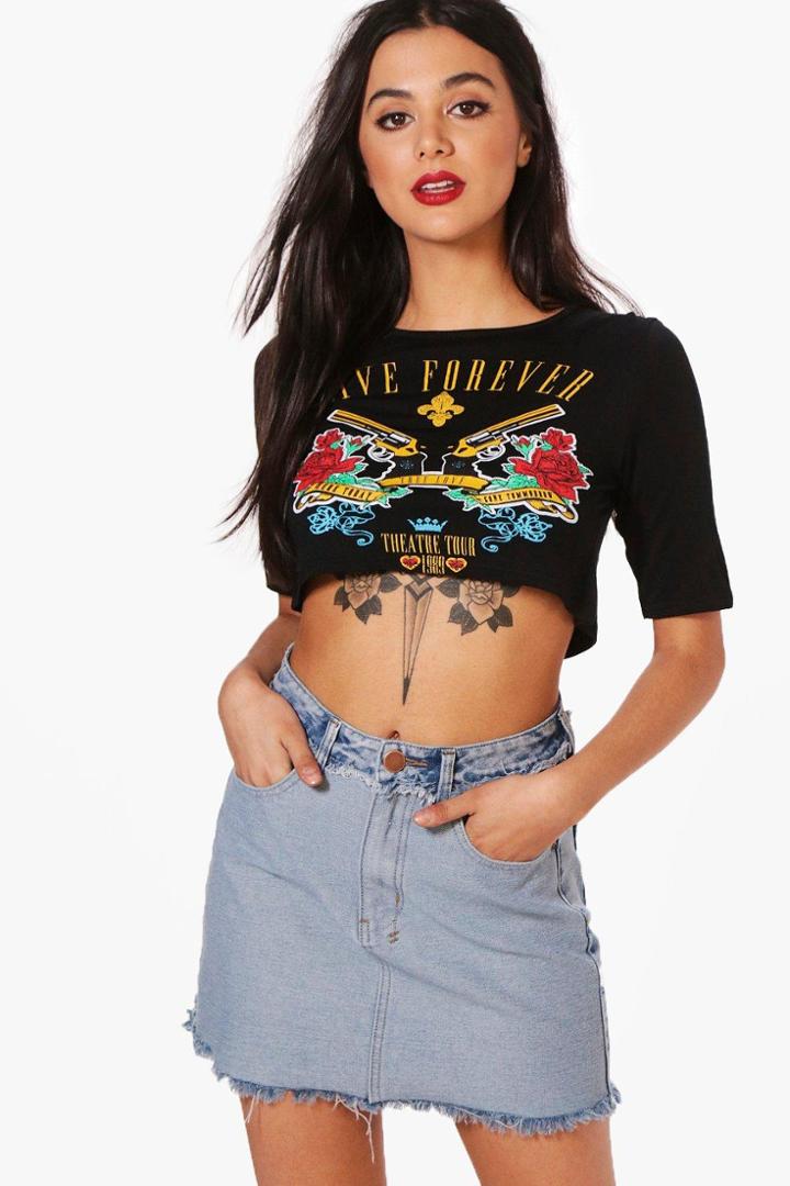Boohoo Lilly Printed Crop T-shirt Black