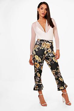 Boohoo Molly Tonal Floral Ruffle Skinny Trousers