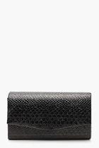 Boohoo Structured Faux Snake Clutch With Chain