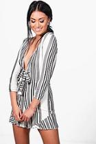Boohoo Sia Striped Deep Plunge Tie Front Playsuit