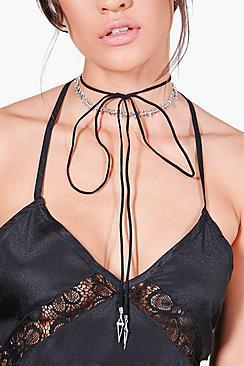 Boohoo Lauren Metal & Cord Tie Up Choker