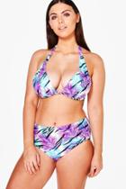 Boohoo Plus Fiona Leaf Print High Waist Bikini Multi