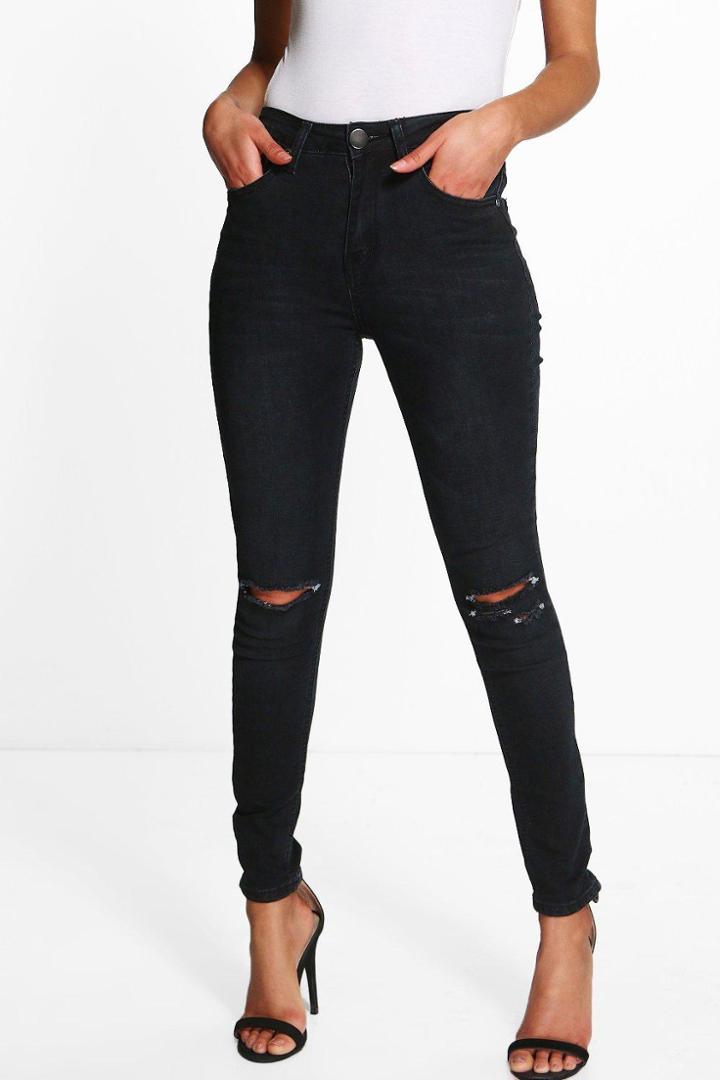 Boohoo Petite Lauren High Waisted Skinny Jeans Black