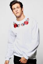 Boohoo Twin Rose Embroidered Sweater White