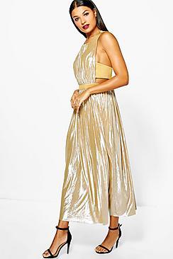 Boohoo Collette Cut Out Metallic Maxi Dress
