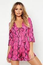 Boohoo Snake Print Knot Front Playsuit