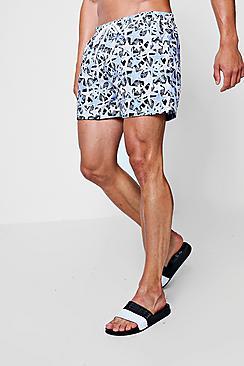 Boohoo Starfish Print Mid Length Swim Short