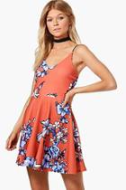 Boohoo Petite Olivia Strappy Floral Skater Dress