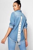 Boohoo Elmira Lace Up Back Long Sleeve Denim Shirt