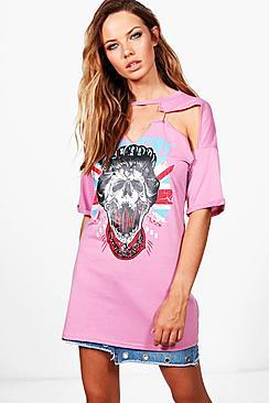 Boohoo Olivia Choker Printed Band Tee