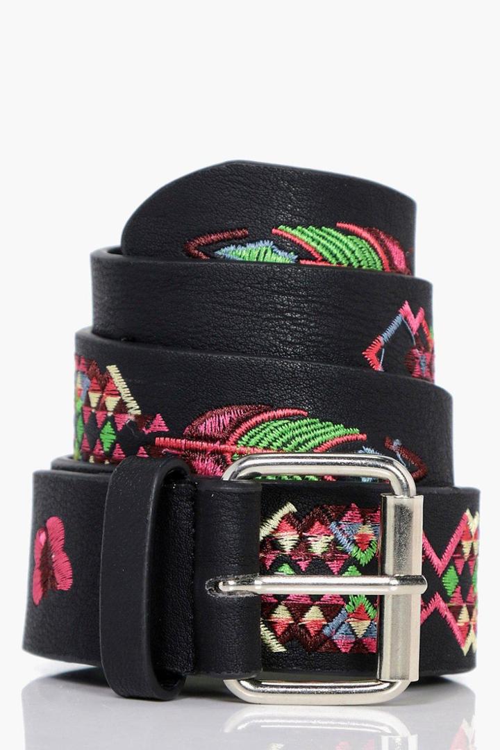 Boohoo Emilia Native Embroidered Boyfriend Belt Black
