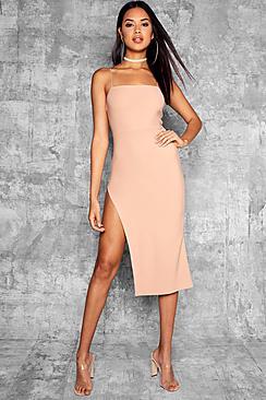 Boohoo Tall Ruby Strappy Thigh Split Midi Dress