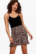 Boohoo Esme Crepe Leopard Print Drop Hem Mini Skirt