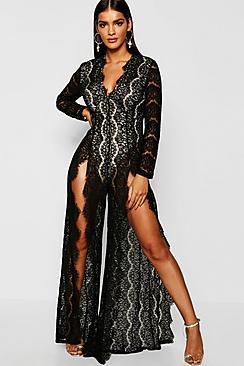 Boohoo Boutique Lace Split Front Jumpsuit