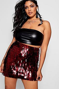 Boohoo Plus Debbie Sequin Tassel Mini Skirt