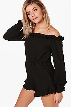 Boohoo Jayla Ruffle Off The Shoulder Playsuit