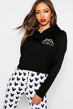 Boohoo Disney Mickey Hands Print Cropped Hoody