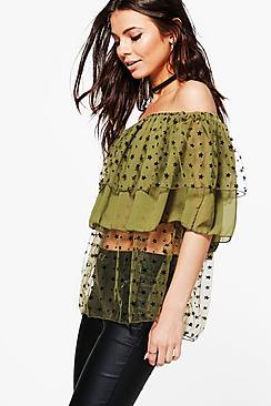 Boohoo Amanda Double Layer Bardot Top