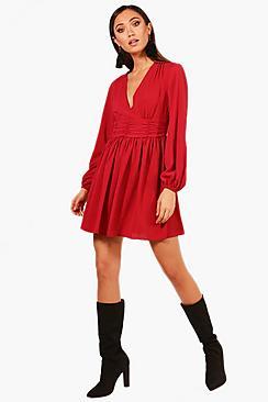 Boohoo Allanah Rouched Waist Tea Dress