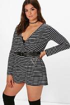 Boohoo Plus Heidi Stripe Long Sleeve Wrap Playsuit
