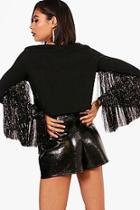 Boohoo Bethany Tinsel Arm Crop Sweat