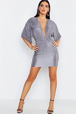 Boohoo Pleated Kimono Sleeve Bodycon Dress