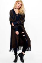 Boohoo Gabriella Maxi Cardigan With Tassels Chocolate