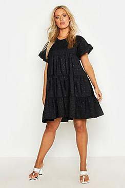 Boohoo Plus Broderie Anglaise Smock Dress