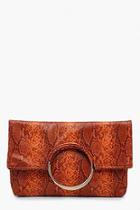 Boohoo Faux Snake Ring Clutch With Chain