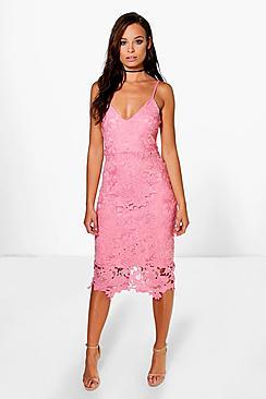 Boohoo Boutique Fi Crochet Lace Strappy Midi Dress