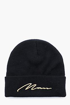 Boohoo Man Gold 3d Embroidery Beanie