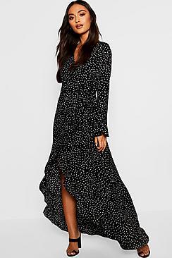 Boohoo Petite Wrap Print Midi Dress
