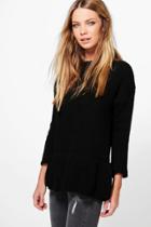Boohoo Kayla Frill Hem Jumper Black