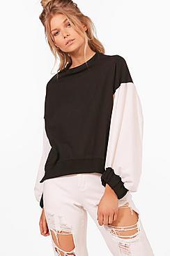 Boohoo Petite Sophie Oversized Contrast Sleeve Sweat
