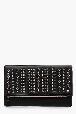 Boohoo Lindsay Stud Flap Clutch Bag