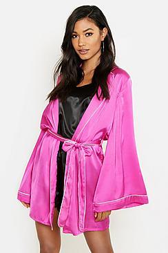 Boohoo Hot Pink Piped Kimono Robe
