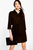 Boohoo Ella Twist Front Sleeveless Shirt Dress Black