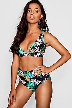 Boohoo Boracay Fuller Bust Tie Strap Tropical Bikini Top